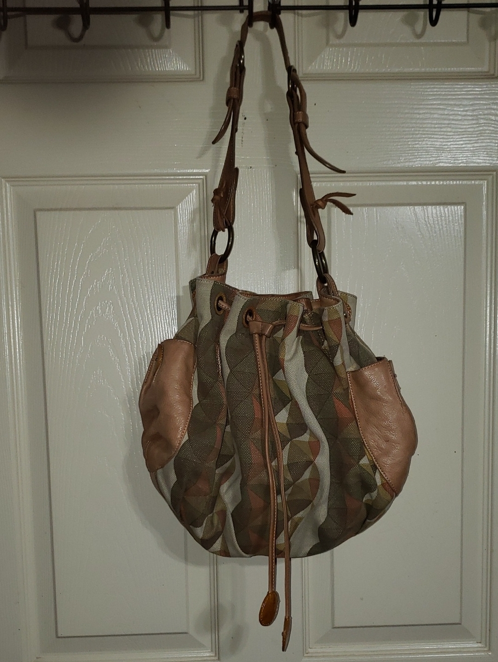 HAYDEN HARNETT Y2K VINTAGE GEOMETRIC CANVAS LEATHER HOBO ETHNIC BOHO BUCKET BAG